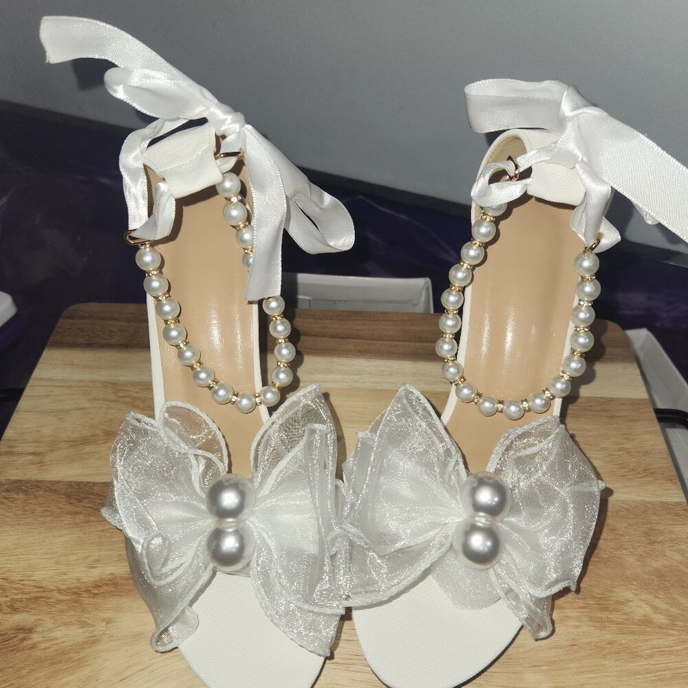 Pearl Beaded Heel Sandals